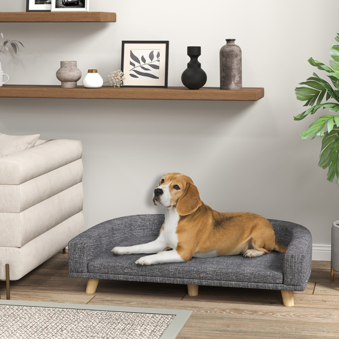 Sofá para Perros Grandes, 98x67x25 cm, Cama Elevada para Perros Tapizada con Cojín Lavable y Patas de Madera de Pino, Carga 40 kg, Gris Oscuro