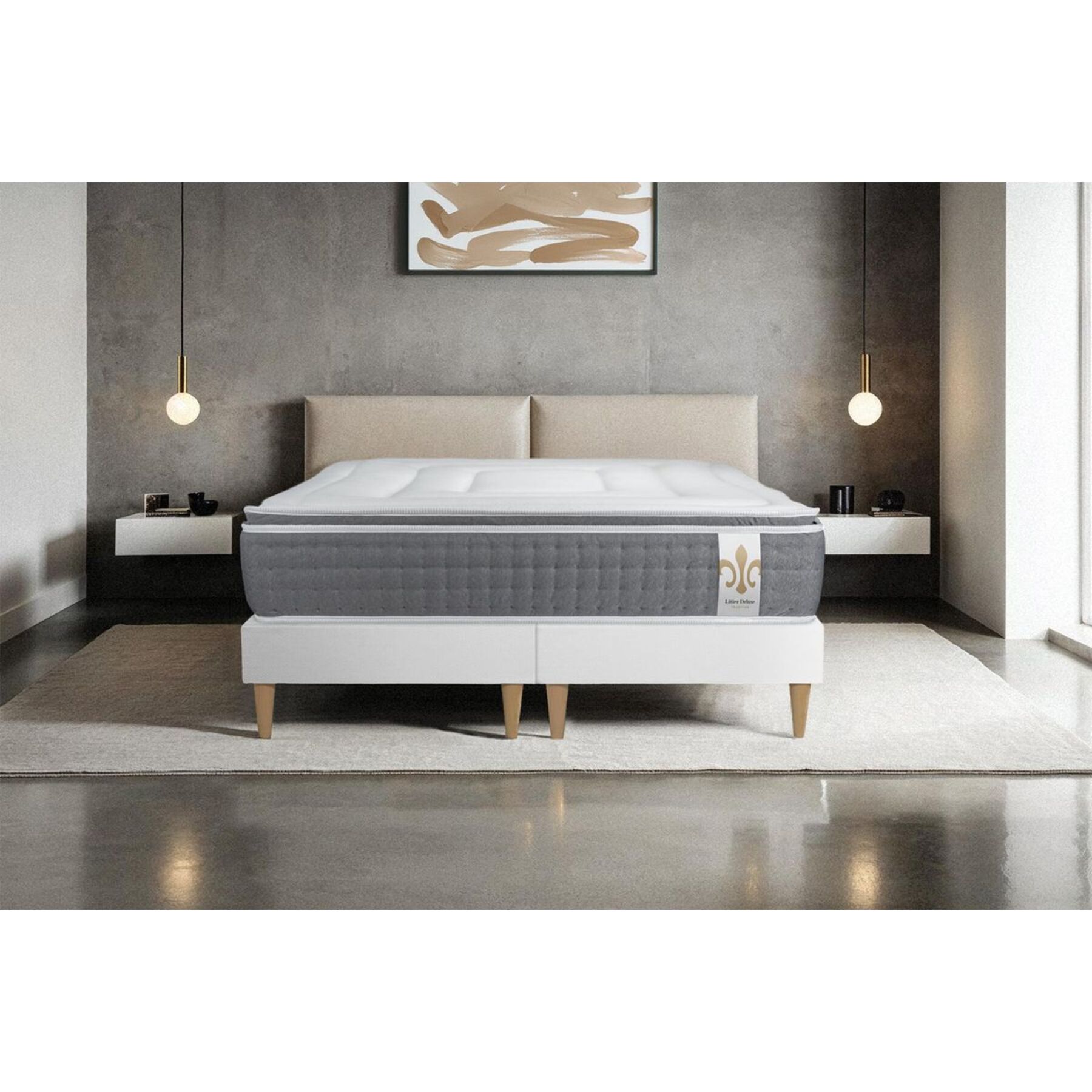 Ensemble Matelas Vingt-Six PLUS - 26cm - Ressorts ensachés et mémoire de forme - Effet nuage - Sommier Tapissier Blanc
