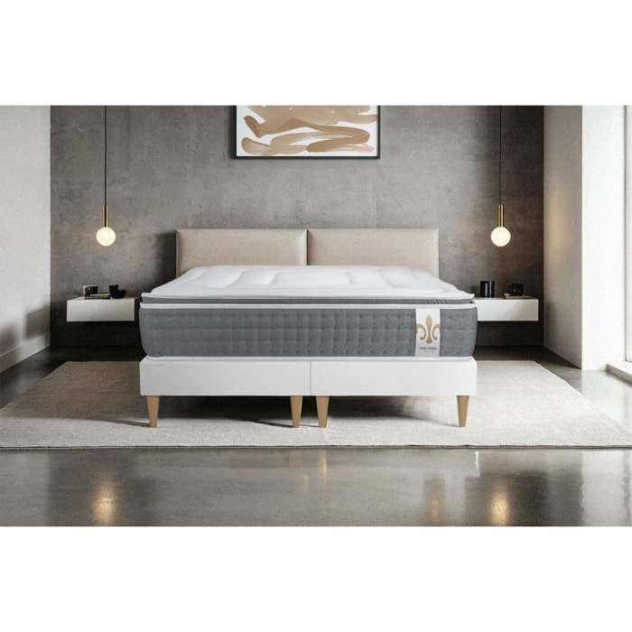Ensemble Matelas Vingt-Six PLUS - 26cm - Ressorts ensachés et mémoire de forme - Effet nuage - Sommier Tapissier Blanc