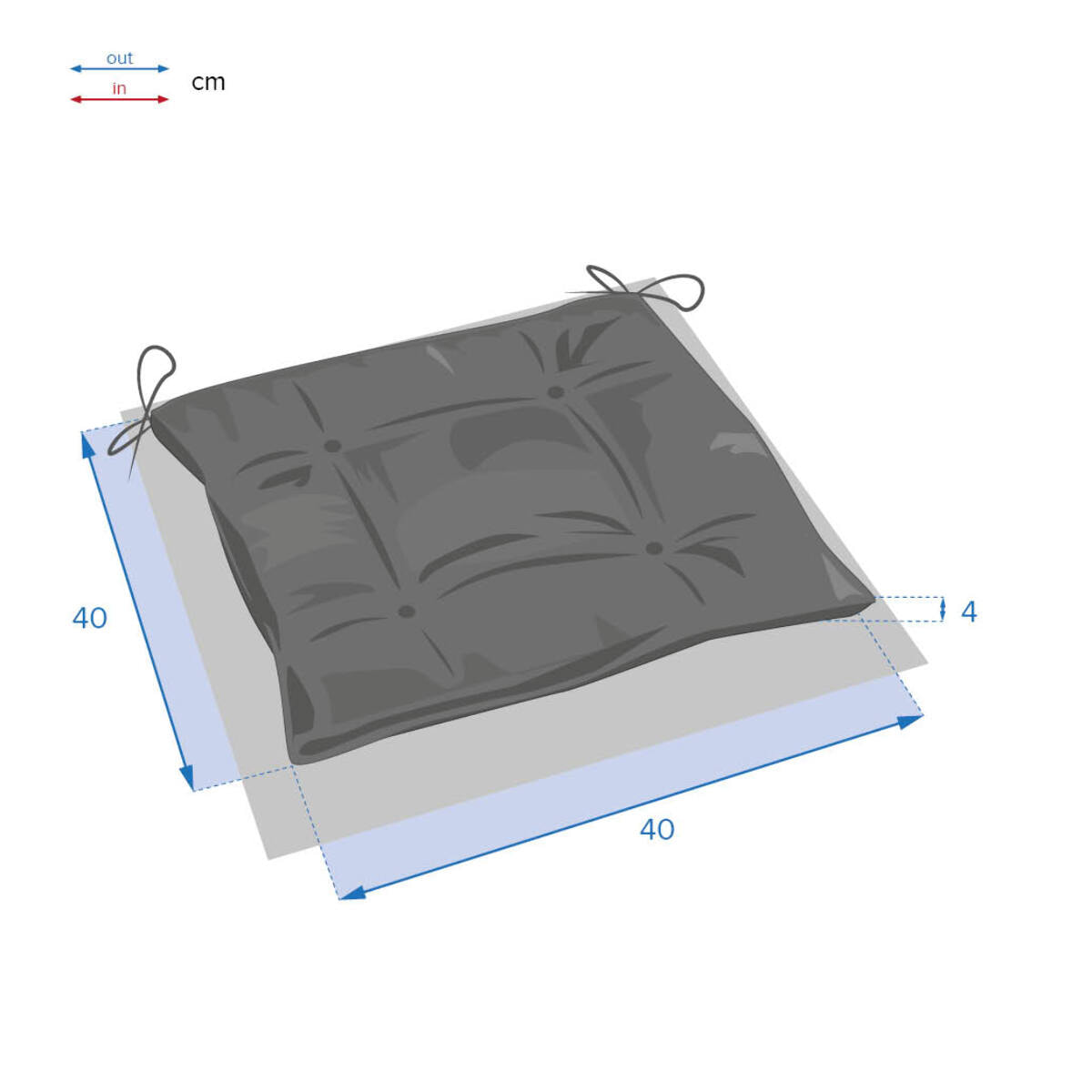Galette de chaise carrée 4 points "Korai" blé 40x40x4cm en polyester