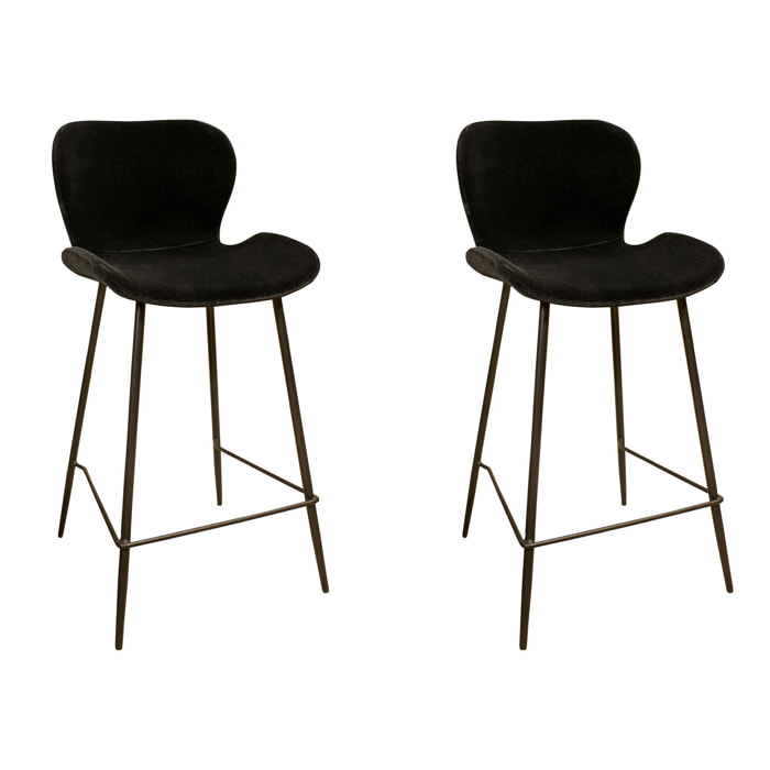 Lot de 2 chaises de bar en velours noir BARBARA