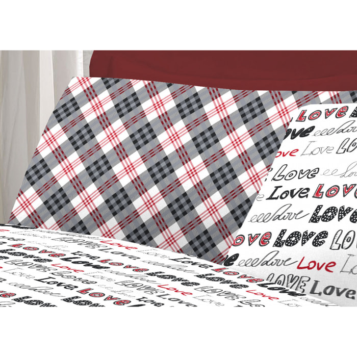 Completo Lenzuola 100% Cotone Love Love Rosso