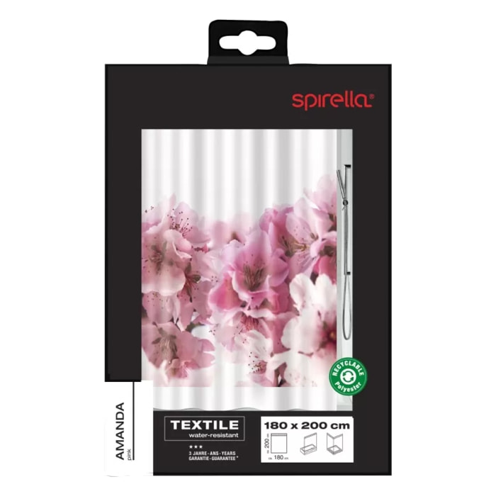 Rideau de douche Polyester AMANDA 180x200cm Fleur Rose Spirella