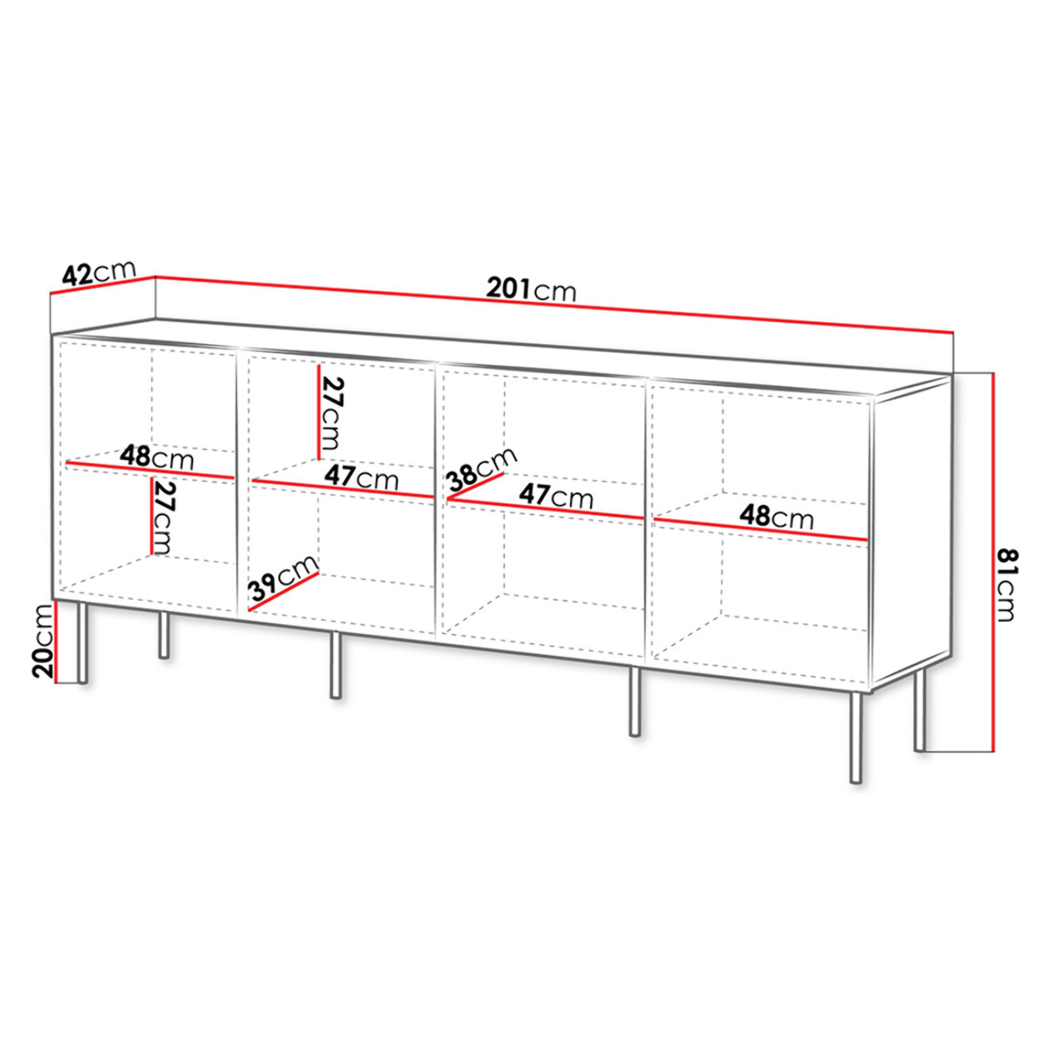 Franco - buffet bas - effet bois - 4 portes - 200 cm - Bois