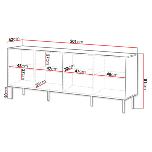 Franco - buffet bas - effet bois - 4 portes - 200 cm - Bois