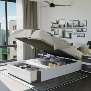 Canapé con cajón frontal en blanco y grafito 135x190 cm Luxury Max 3D Blanco - Grafito