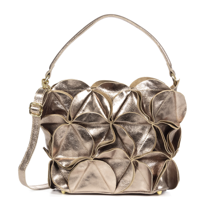 FIRENZE ARTEGIANI Borsa Tote da Donna Accadia. Vera Pelle Camoscio Laccato Made in Italy 30x12x23 Cm. Colore bronzo