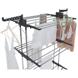 Stendibiancheria A Rotelle Stendino A Torre Verticale In Acciaio E ABS 4 Piani Pieghevole Salvaspazio Con Ali Richiudibile Biancheria Interno Nero