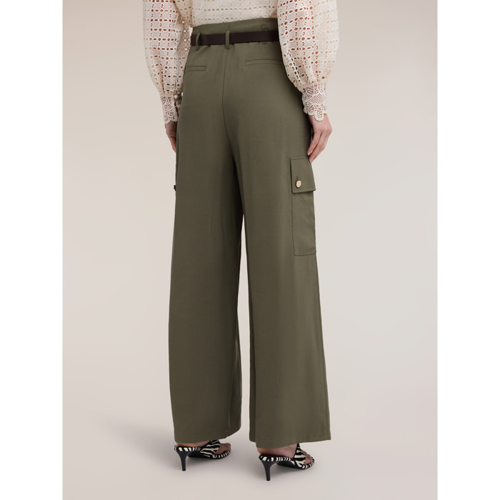 Motivi - Pantalones palazzo con bolsillos cargo - Verde militare