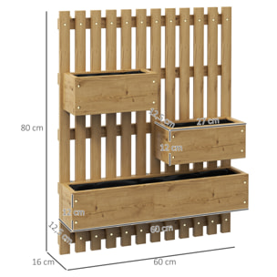 Jardinière murale avec treillis - lot de 3 jardinières murales - dim. 60L x 16l x 80H cm - bois sapin carbonisé