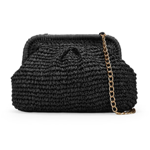 Bolso clutch negro de rafia con cadena