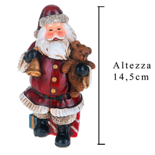 Babbo Natale Con Orsetto. Altezza 14,5 Cm - Pezzi 6 - 8,2X14,5X6cm - Colore: Rosso - Bianchi Dino - Articoli Natalizi