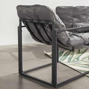 LANA Salon de jardin 4 places contemporain noir et coussins gris