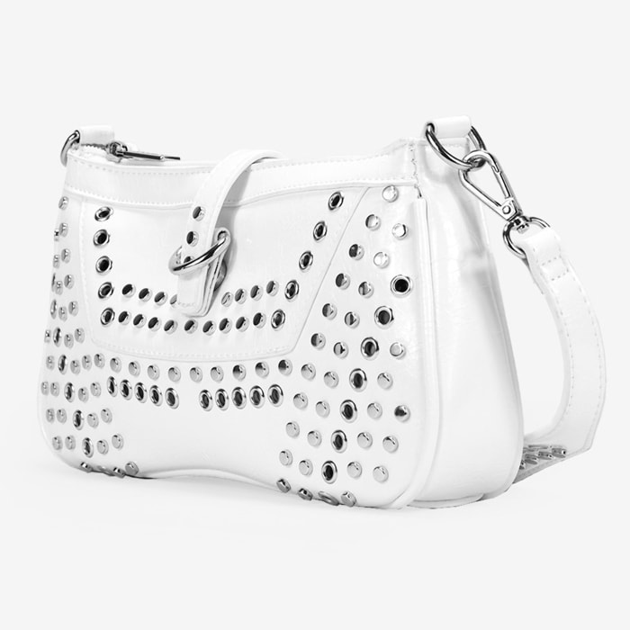 Bolso de hombro blanco con tachas