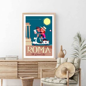 Affiche Voyage en amoureux Affiche + cadre en bois - Chêne