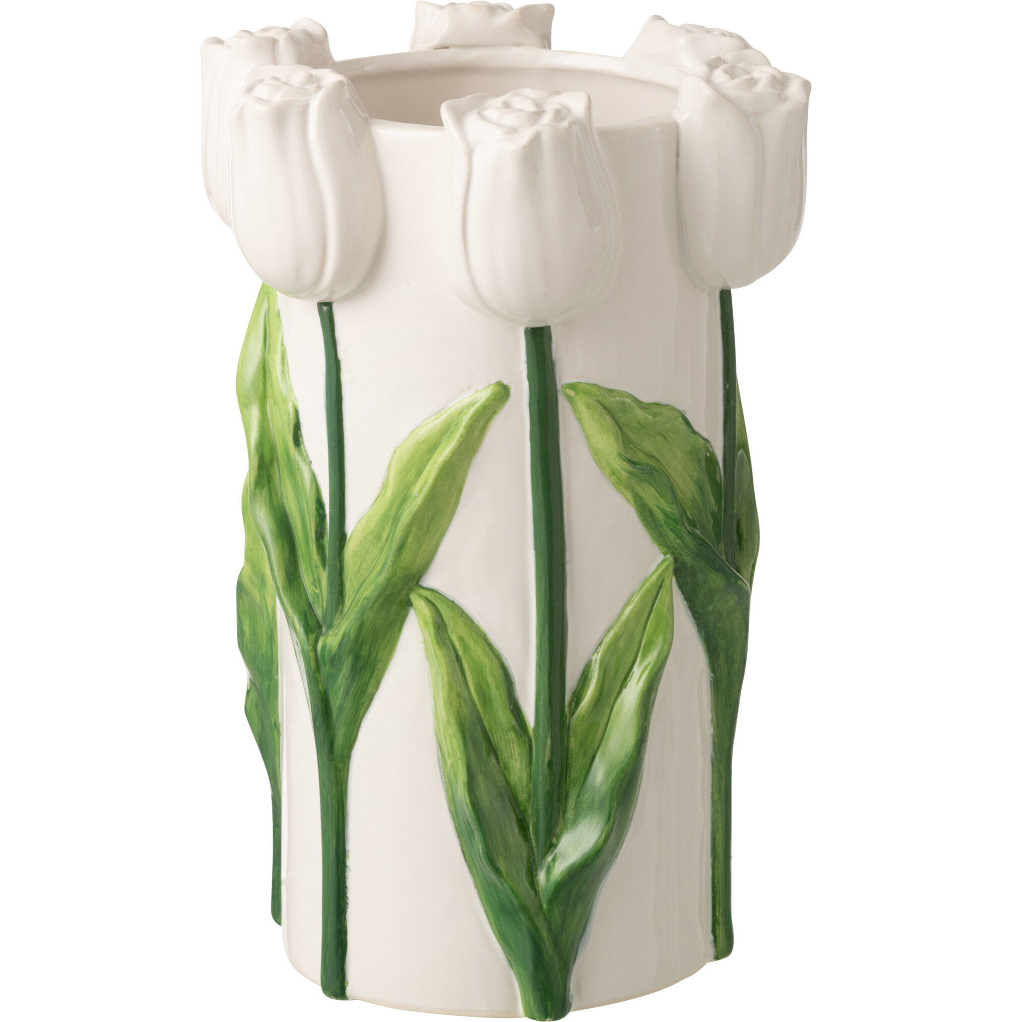 J-Line Vase Tulipe - céramique - blanc/vert - large