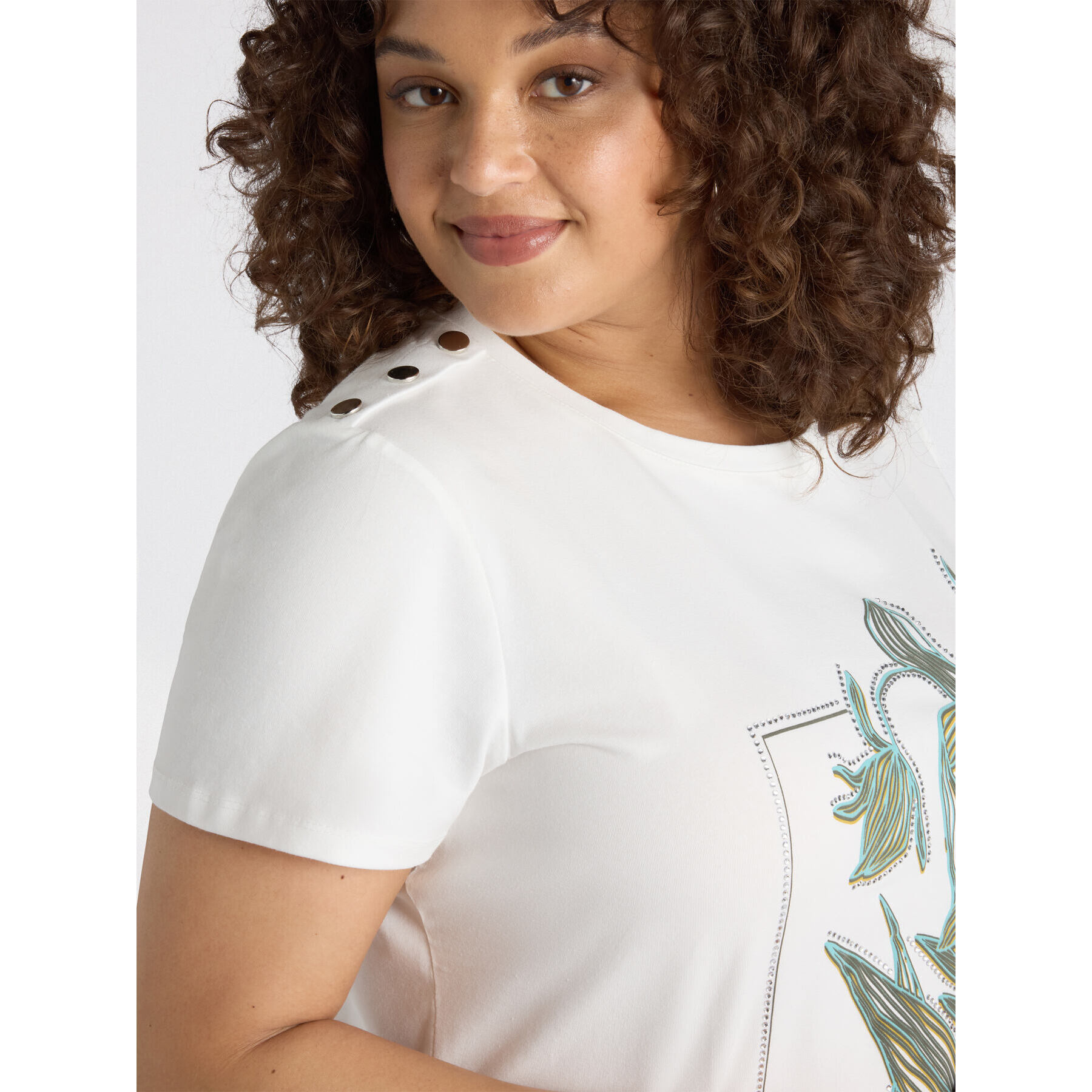 Fiorella Rubino - Camiseta con estampado y cristales - Blanco