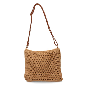 Bandolera de rafia para mujer, diseño moderno, interior con un compartimento principal de cremallera