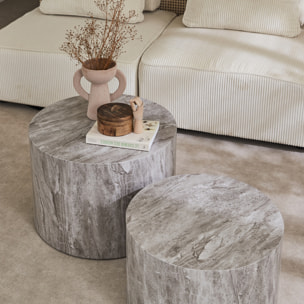 Set de 2 tables basses gigognes rondes effet marbre PAROS