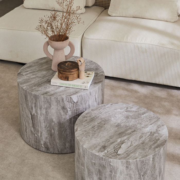 Set de 2 tables basses gigognes rondes effet marbre PAROS