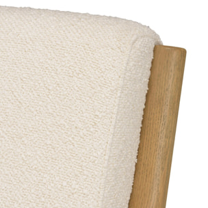 PIERRE - Fauteuil bas tissu bouclette écru structure et accoudoirs bois