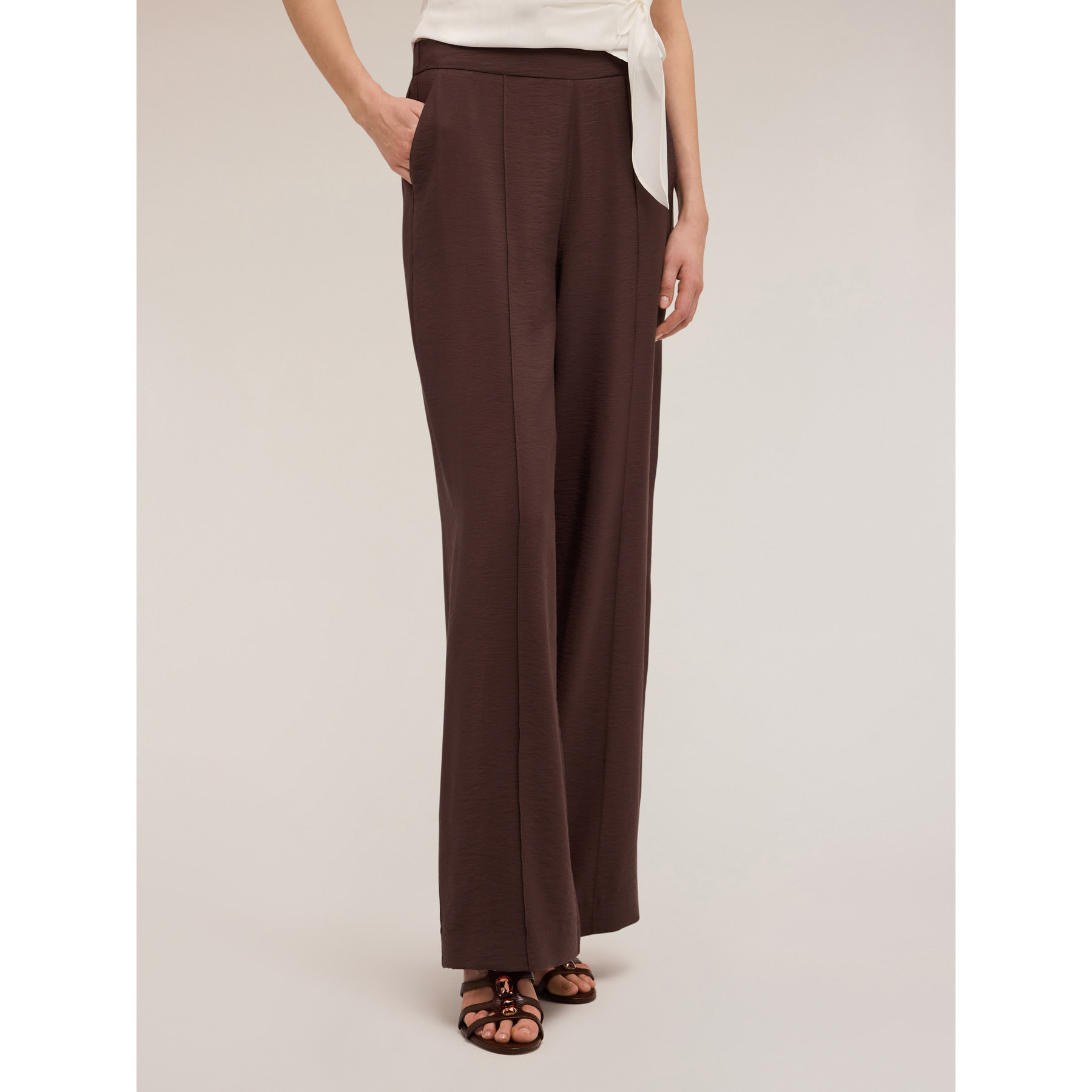 Motivi - Pantaloni palazzo in raso - Marrone