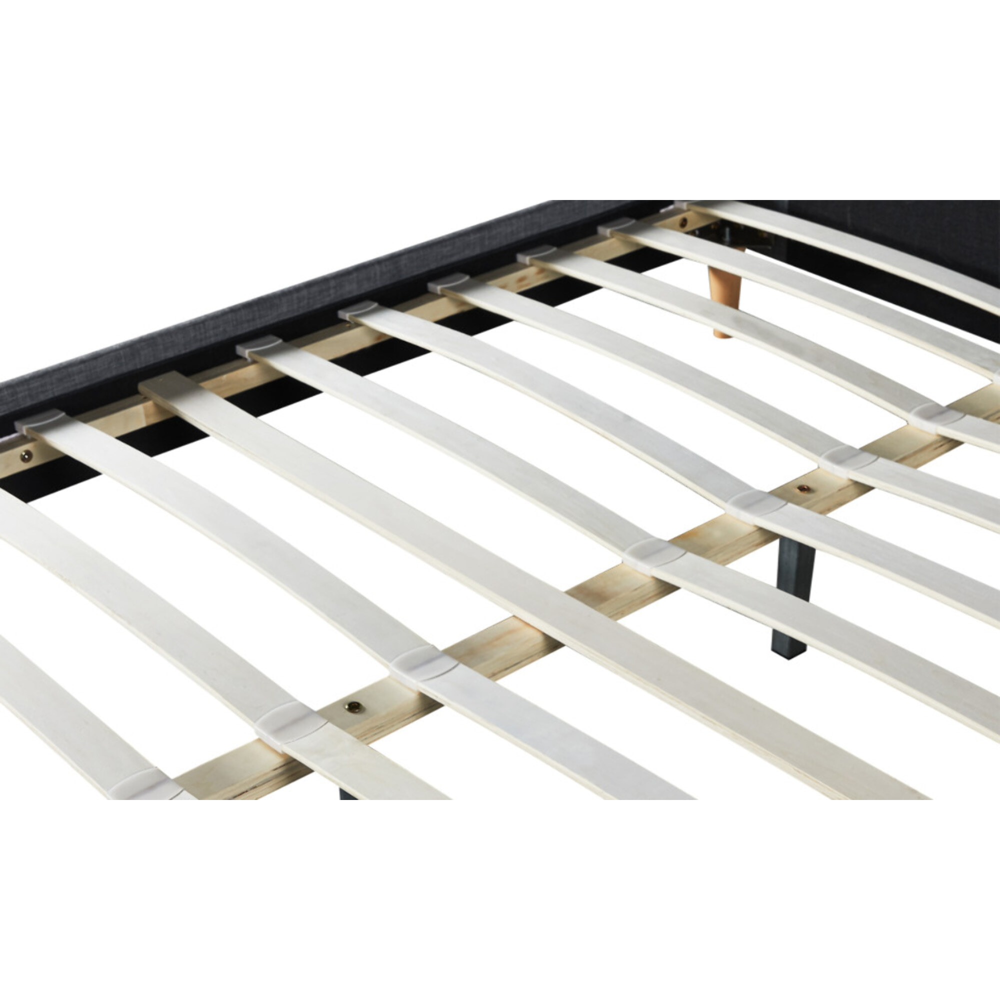 Lit Evy 160x200cm tissu gris pieds bois