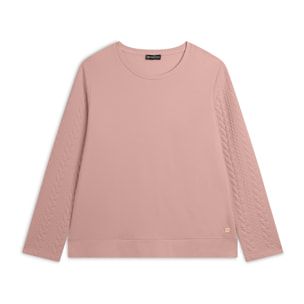 Felpa donna girocollo in viscosa con maniche a trecce