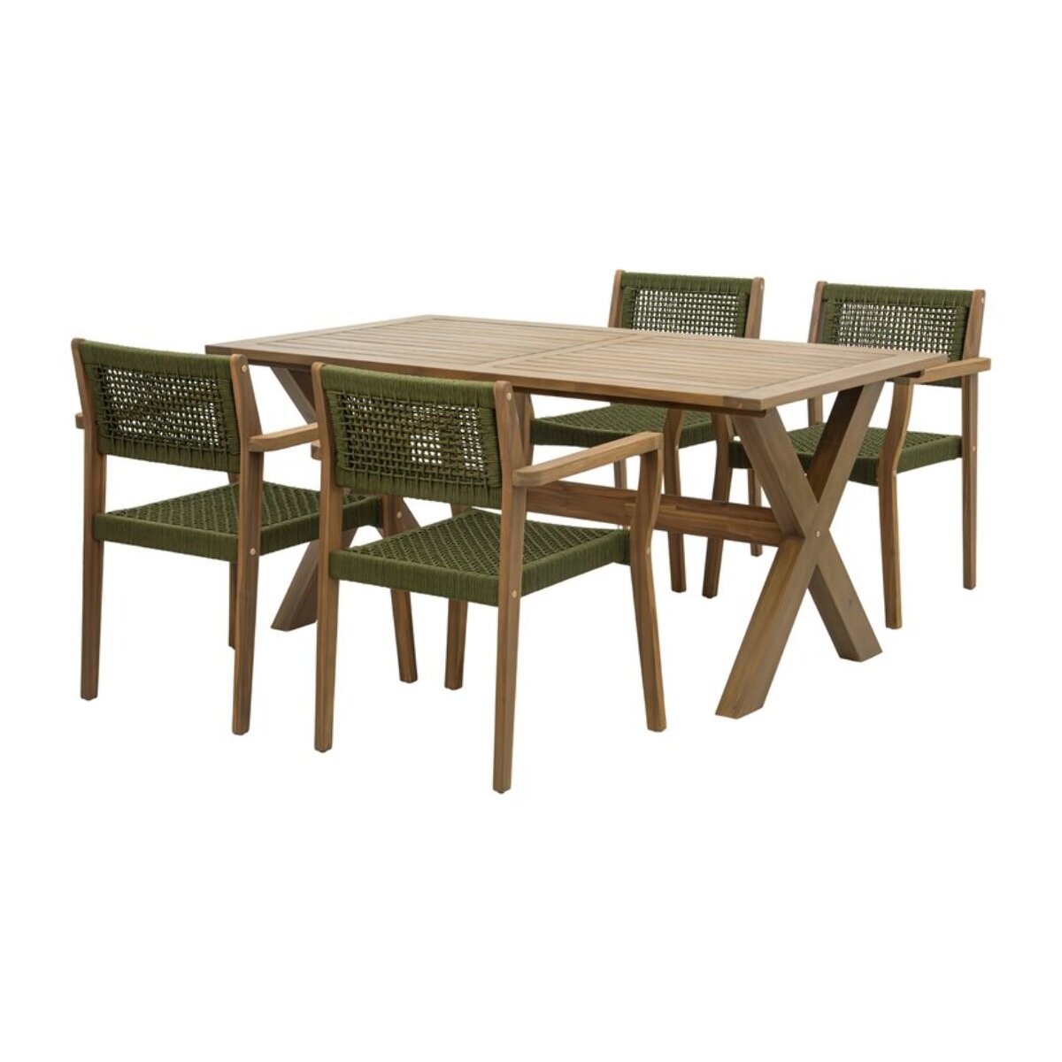 Ensemble de table et chaises de jardin Jade-tina -bois massif d'acacia-couleur naturel 160 x 75 x 90 cm