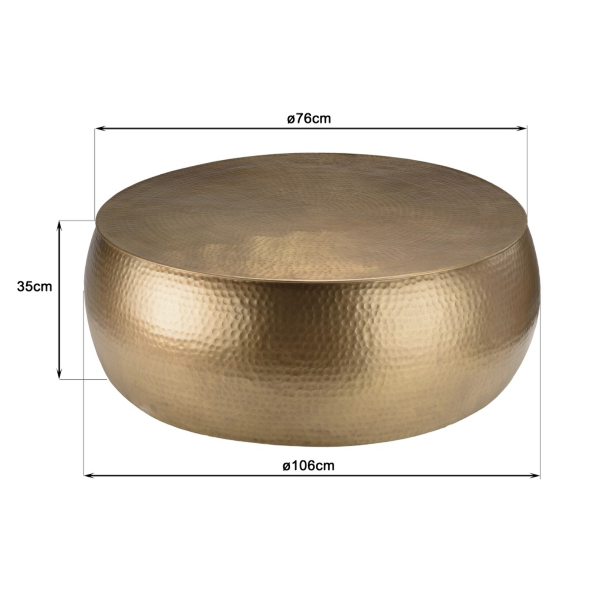 JOHAN - Table basse ronde 106x106cm effet martelé aluminium doré