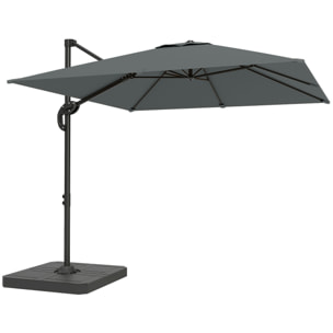 Parasol déporté inclinable rotatif - pied, dalles lestage inclus - alu gris