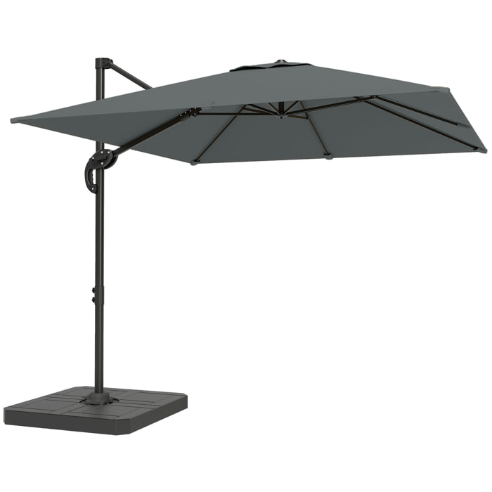 Parasol déporté inclinable rotatif - pied, dalles lestage inclus - alu gris