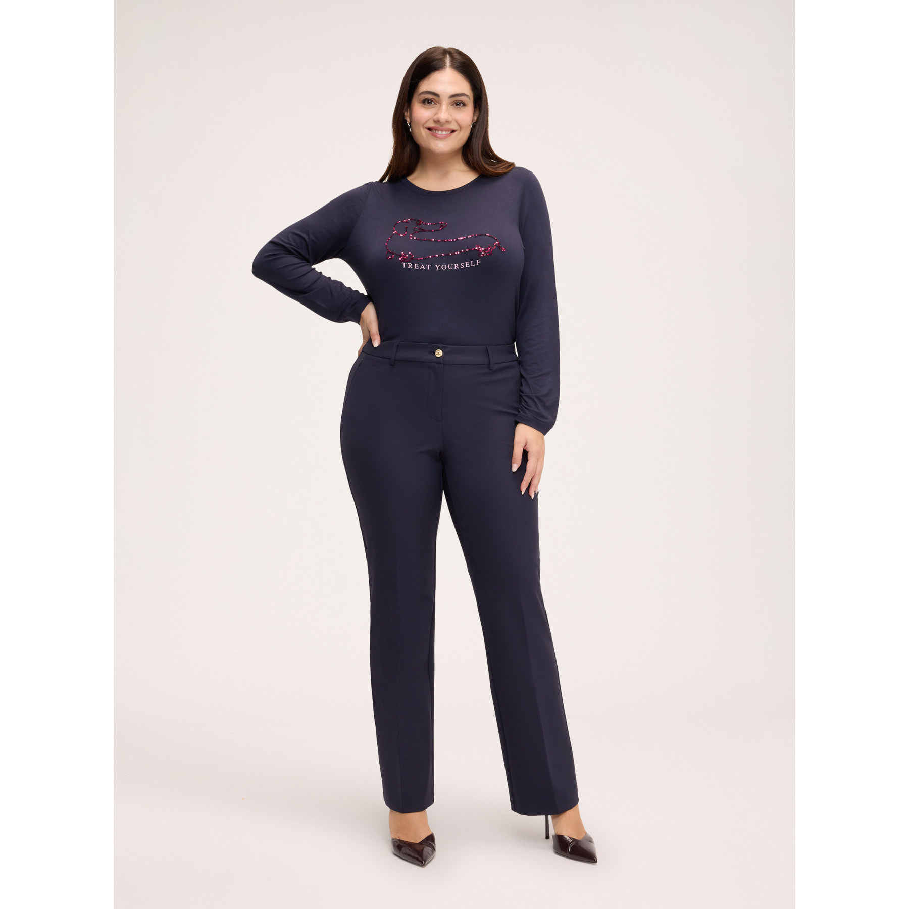 Fiorella Rubino - Pantalone regular con bottone gioiello - Blu