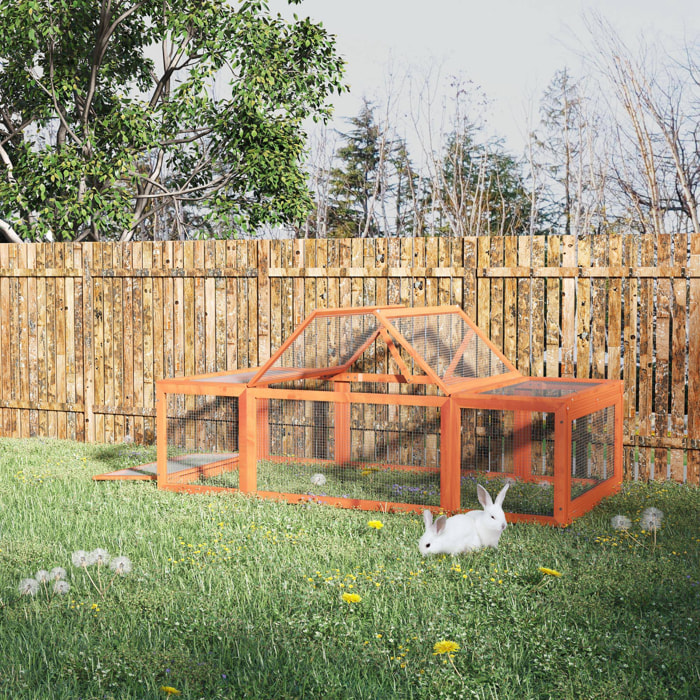 Clapier cage à lapins extérieur intérieur 2 + 1 portes 180 x 90 x 48 cm bois pin pré-huilé