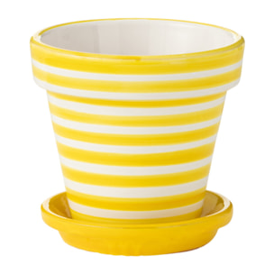 J-Line cache-pot Granada Stripes Handmade + Painted - céramique - jaune - small - Ø 21 cm