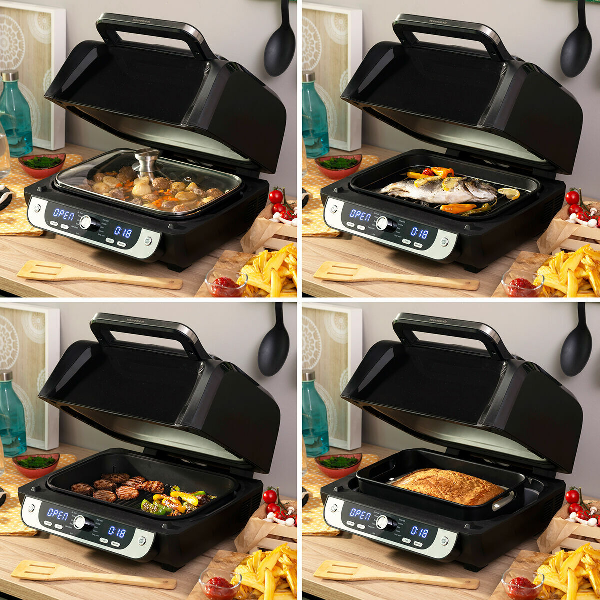 Friggitrice ad Aria con Grill, Accessori e Ricettario InnovaGoods Fryinn 12-in-1 6000 Nero Acciaio 3400 W 6 L