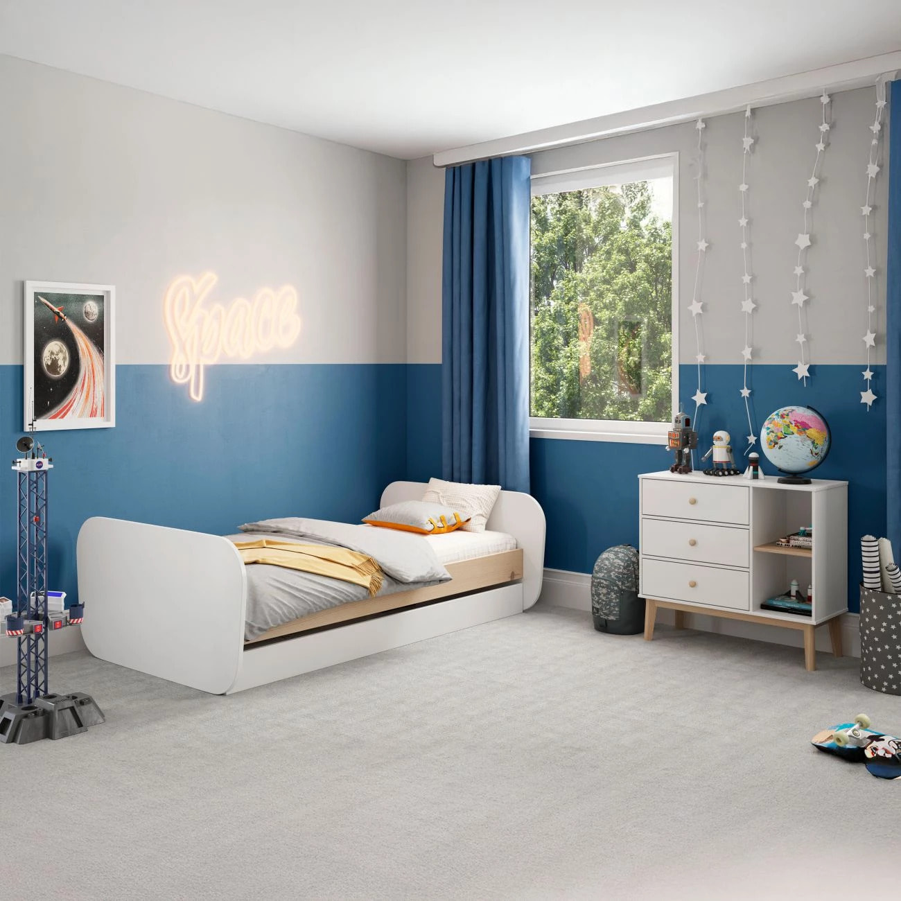 Cama doble juvenil Misty Breeze Blanco - Oak Soft