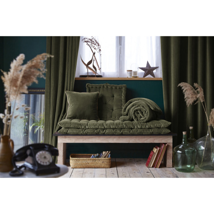 Coussin 45 x 45 cm en velours de coton et passepoil en jute - CESAR