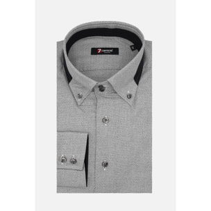 Camicia Uomo 2bottoni Button Down Doppio Collo Slim Jacquard Fantasia Grigio Scuro/Bianco