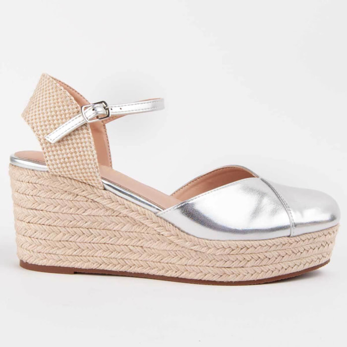 Alpargata De Cuña - Plateado - Altura: 8 Cm