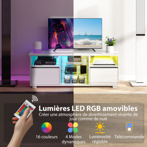 Meuble TV blanc laqué LED design multi-rangement dim. 120 x 34 x 45 cm