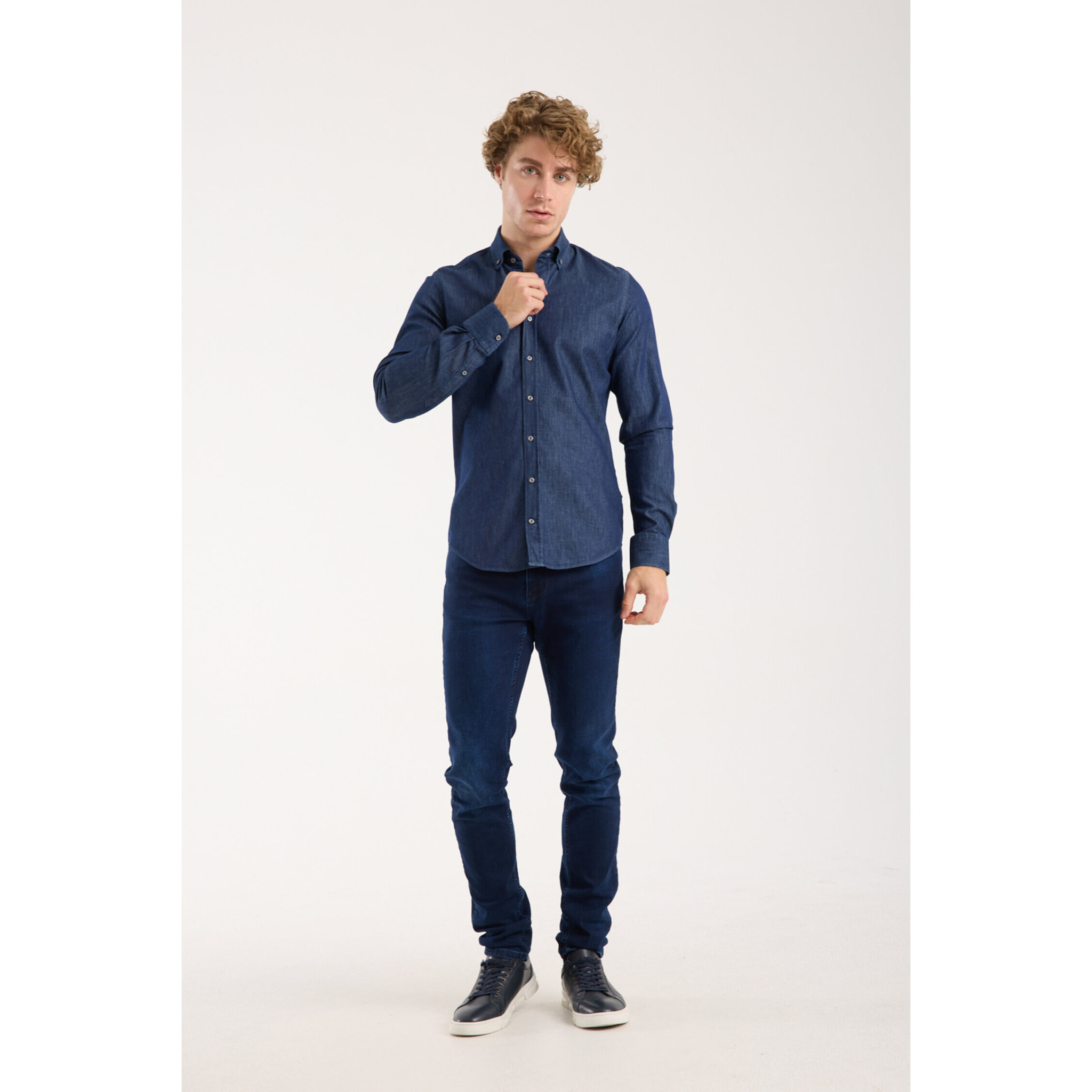 camicia uomo 1 bottone button down slim Jeans Unito Blu
