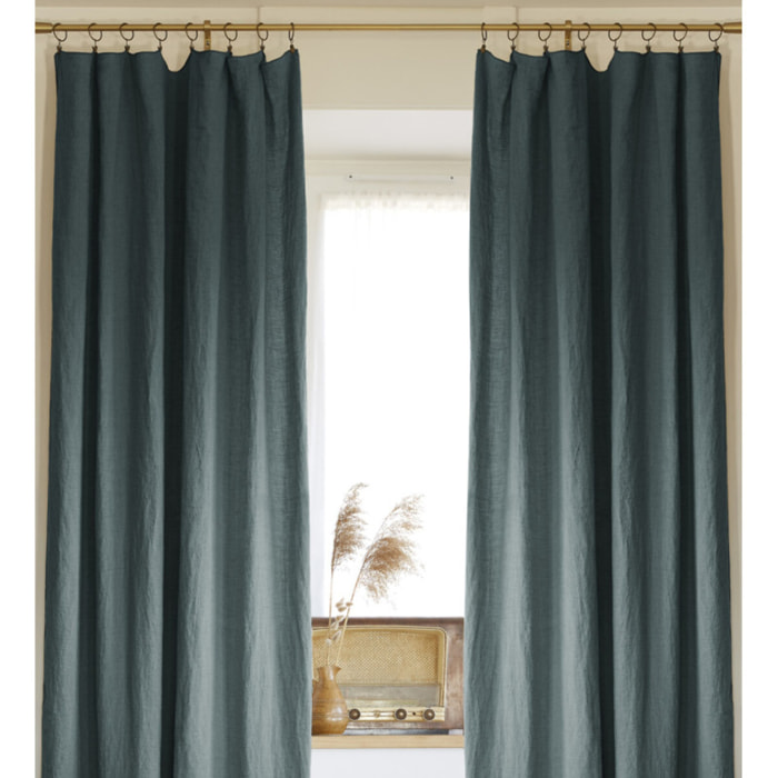 Lot de 2 rideaux ajustable + 8 anneaux pince "Soline" 140 x 270 cm Lin lavé - Couleur: Soline Ardoise