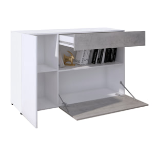 Credenza Moderna Madia Mobile Contenitore Con 2 Ante 1 Cassetto Ripiani Interni Design Minimal Soggiorno Salotto 130x81x41 Cm Bianco Grigio Cemento