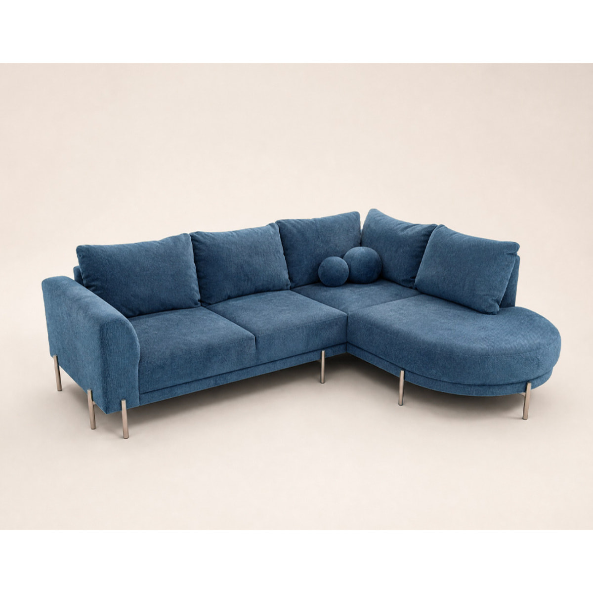 Gabin - Canapé d'angle droit 5 places en velours texturé - Bleu