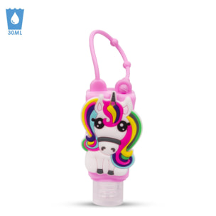 Llavero Botella higienizante de manos alcohol rellenable 30ml. Diseño unicornio.