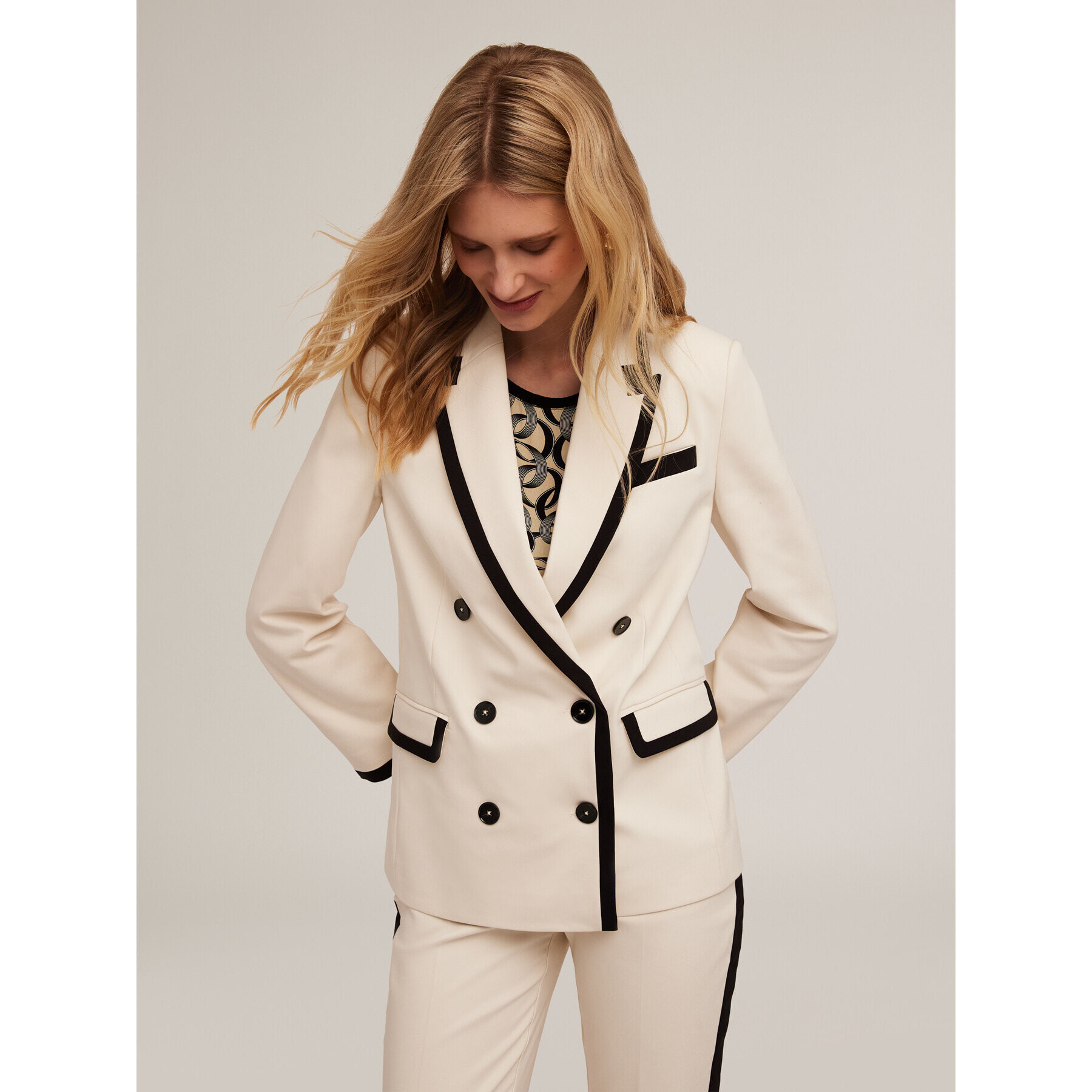 Motivi - Blazer cruzado con cenefas - Blanco