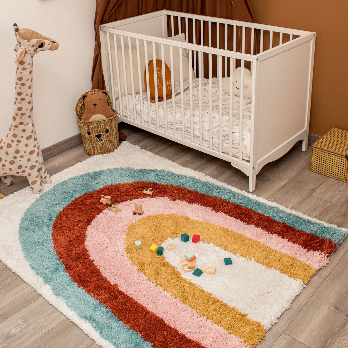 Aquarelle - tapis enfant arc en ciel multicolore