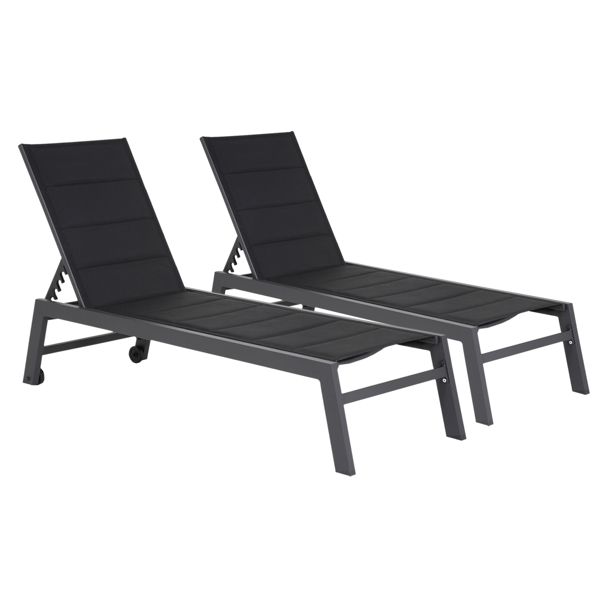 Lot de 2 bains de soleil BARBADOS en textilène noir - aluminium gris anthracite