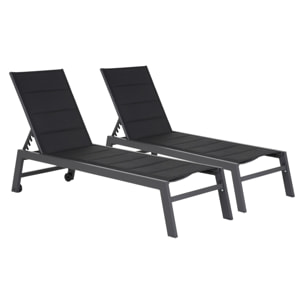 Lot de 2 bains de soleil BARBADOS en textilène noir - aluminium gris anthracite